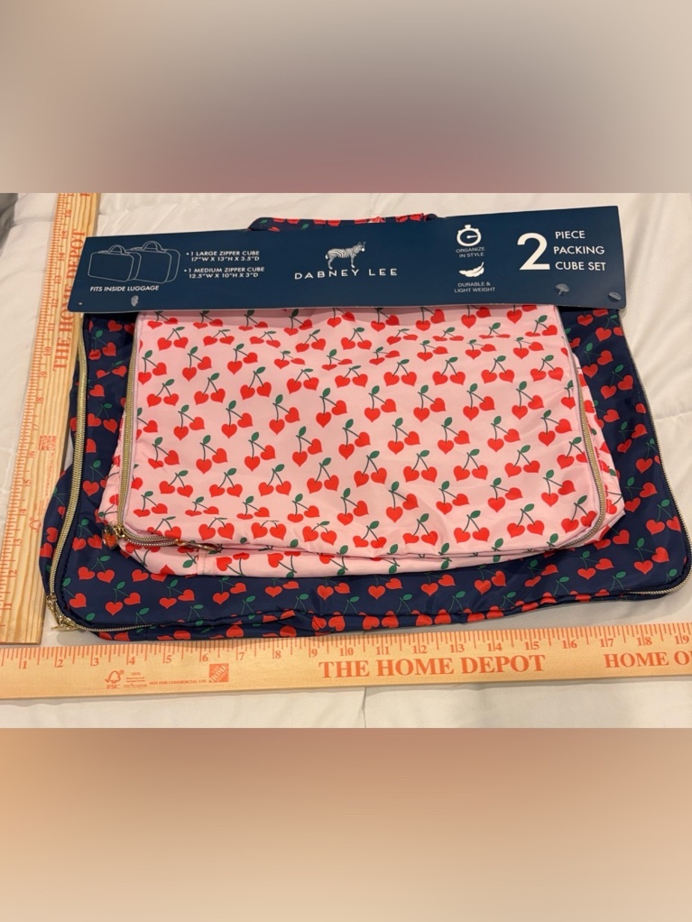 Dabney Lee Cherry Print Travel Packing Cubes - Pink & Navy 2 new with tag